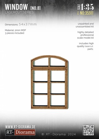 RT-Diorama 1:35 - 35911 Lasercut Arched Window No.7 (3 pcs)