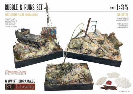 RT-Diorama 35127 Rubble and Debris Pile Set (3 pieces) (1:35)