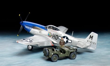 Tamiya 1:48 - North American P-51D Mustang & 1/4-ton 4x4 Light Vehicle Set (25205)